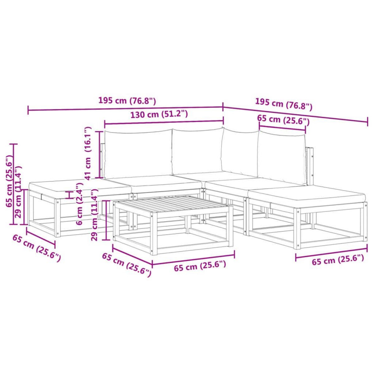 VIDAXL Salon de jardin avec coussins 6 pcs bois d'acacia solide