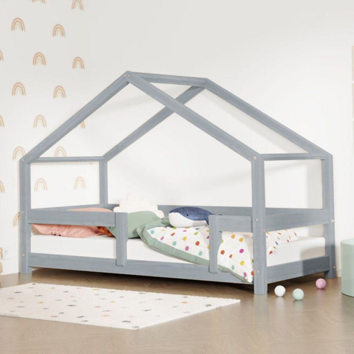 BENLEMI Lit cabane LUCKY 90x200cm gris
