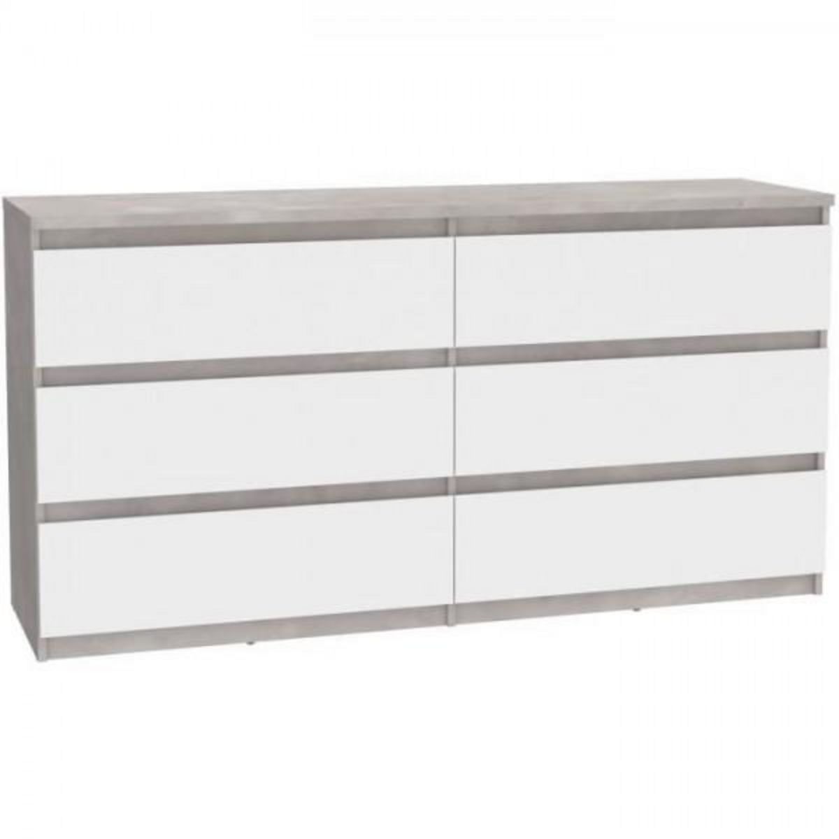 MARKET24 Commode CHELSEA 6 Tiroirs - Couleur blanc/béton clair - L 154 x P 42,2 x H 79,9 cm