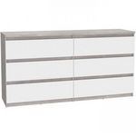 MARKET24 Commode CHELSEA 6 Tiroirs - Couleur blanc/béton clair - L 154 x P 42,2 x H 79,9 cm