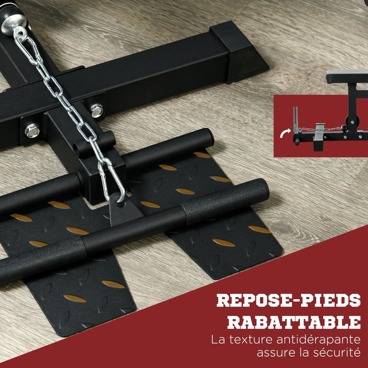 HOMCOM Station de musculation tirage poitrine - collaboration Aosom.fr x FFHandball - bande de résistance, siège réglable - noir