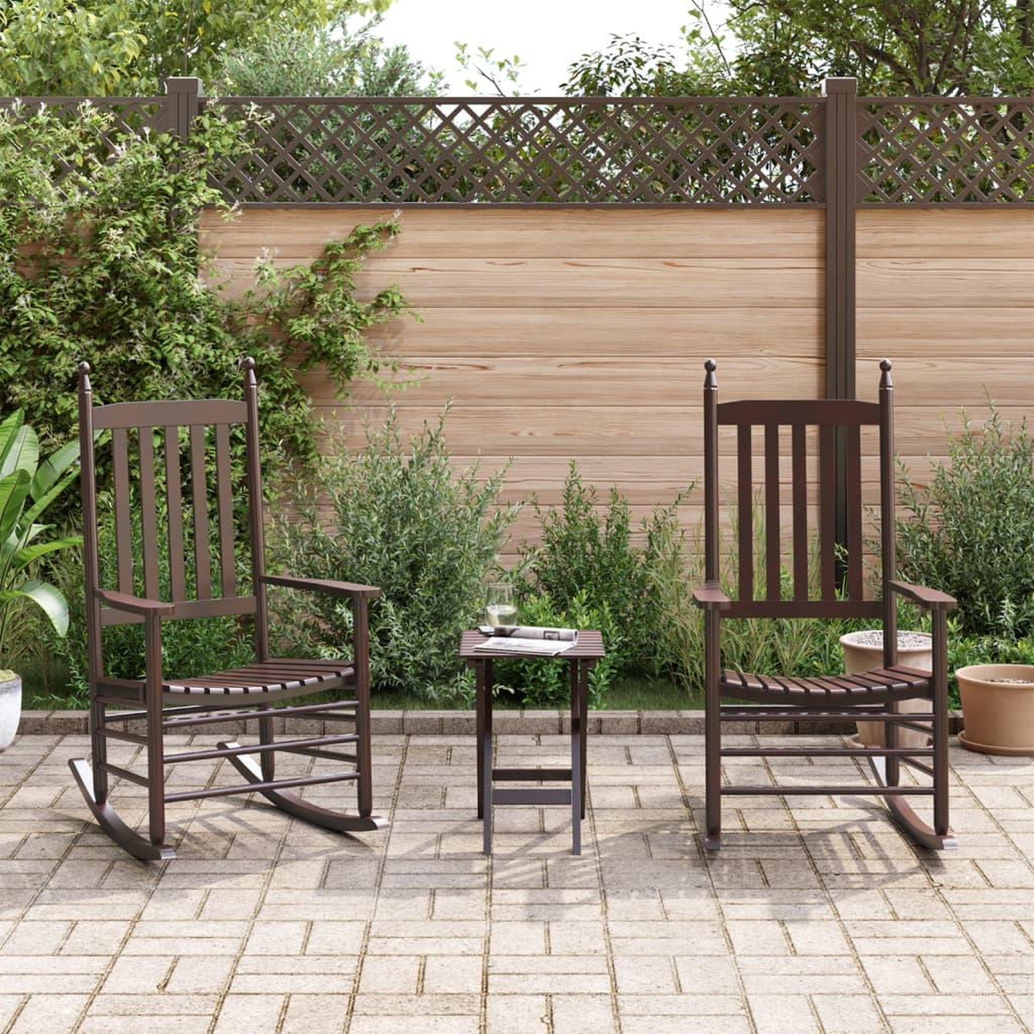 VIDAXL Chaises a bascule lot de 2 table pliable marron massif peuplier