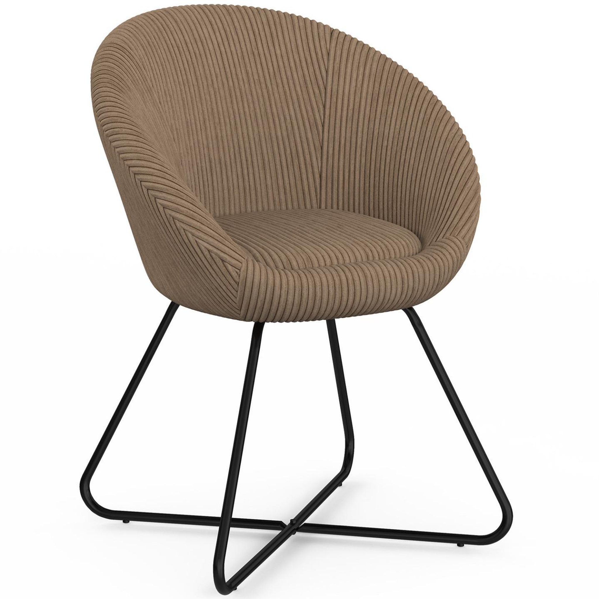 ID MARKET Fauteuil forme oeuf angelina en velours côtelé taupe pieds croisés noirs