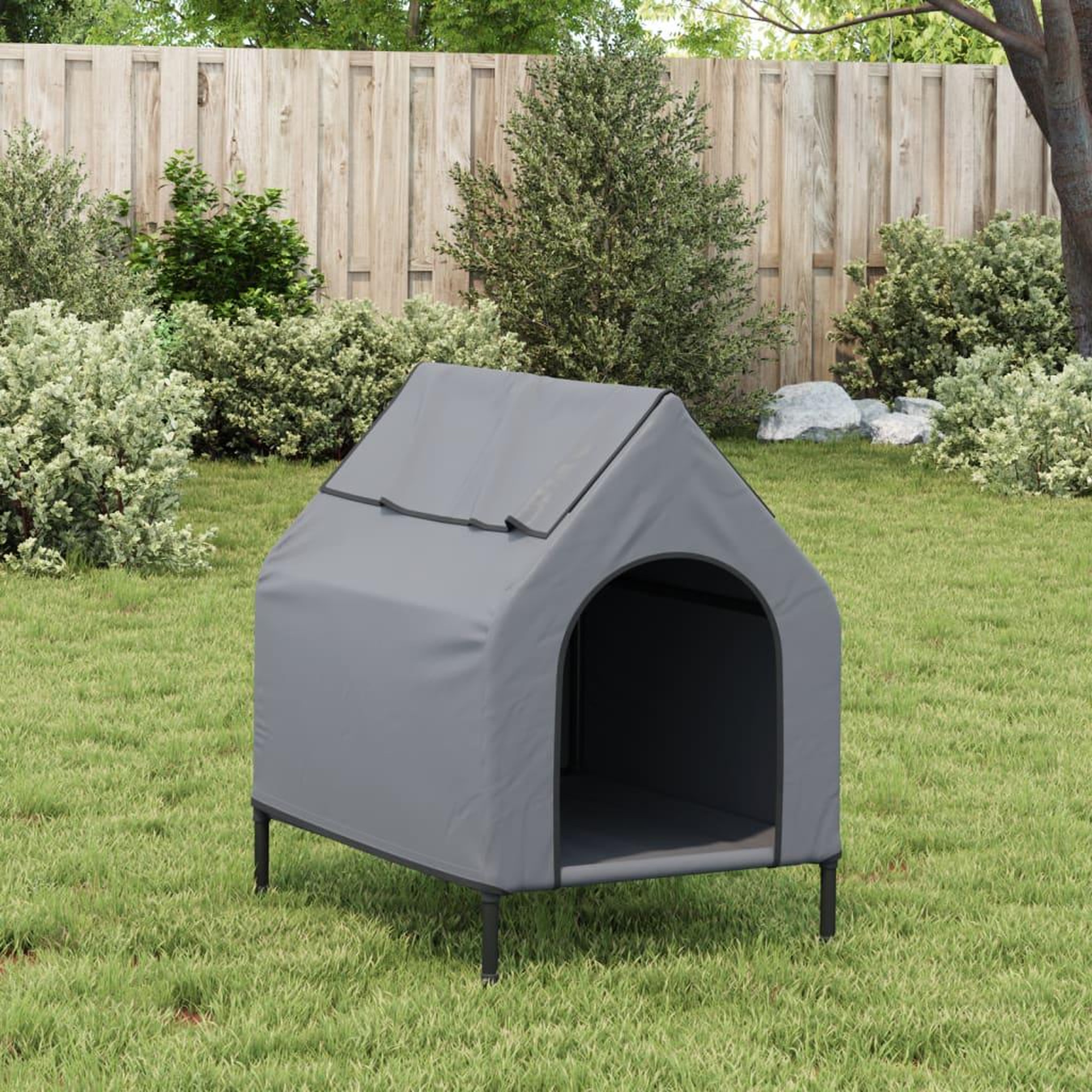 Voir la diapositive 3 : VIDAXL Niche pour chien gris clair tissu oxford et acier