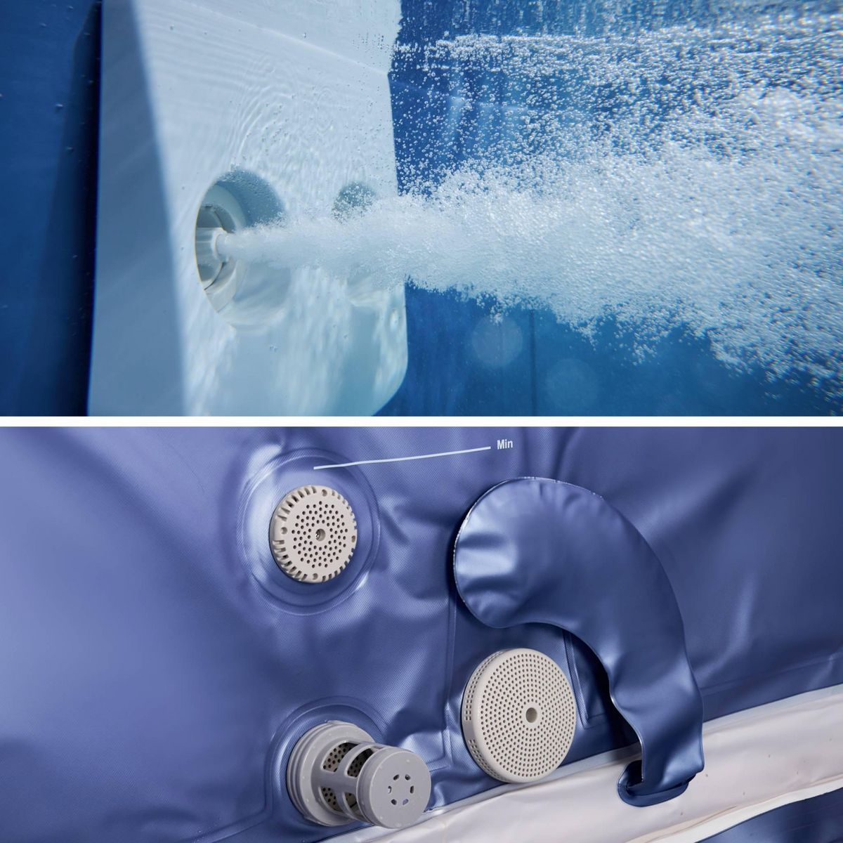 MSpa Spa rigide 6 places hydromassages. 4 coussins + bâche incluse. OSLO SAPPHIRE. L 160 x P 160 x H 65 cm. gris et bleu sapphire