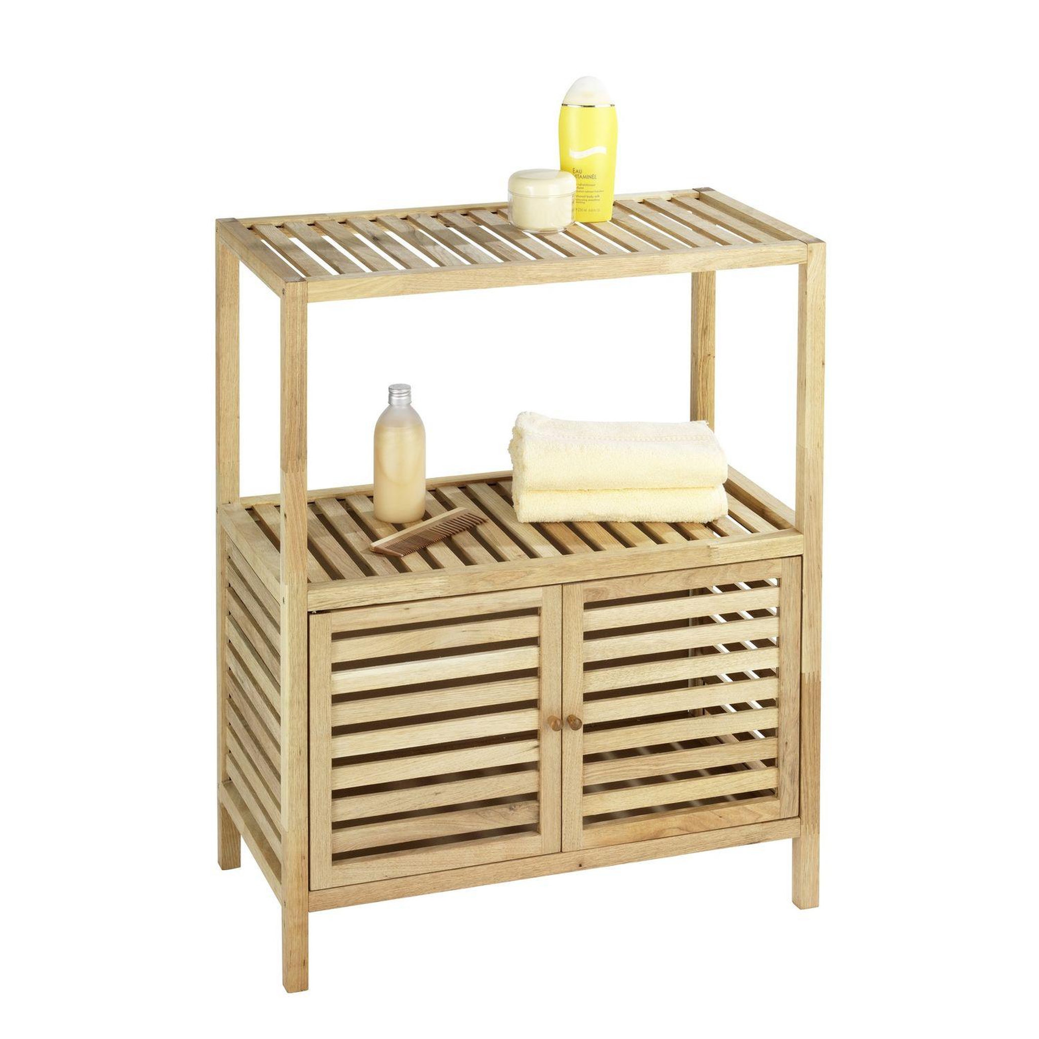 Voir la diapositive 2 : Wenko Etagère de salle de bain en bois norway - l. 67,5 x h. 86 cm - marron noix