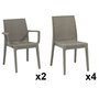 ARETA Lot de 4 chaises et de 2 fauteuils de jardin - Taupe - URANO