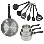 Fackelmann Set 1 poêle 28 cm 3 casseroles 12 16 et 20 cm en inox et 6 ustensiles Fackelmann Geneva