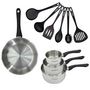 Voir la diapositive 1 : Fackelmann Set 1 poêle 28 cm 3 casseroles 12 16 et 20 cm en inox et 6 ustensiles Fackelmann Geneva