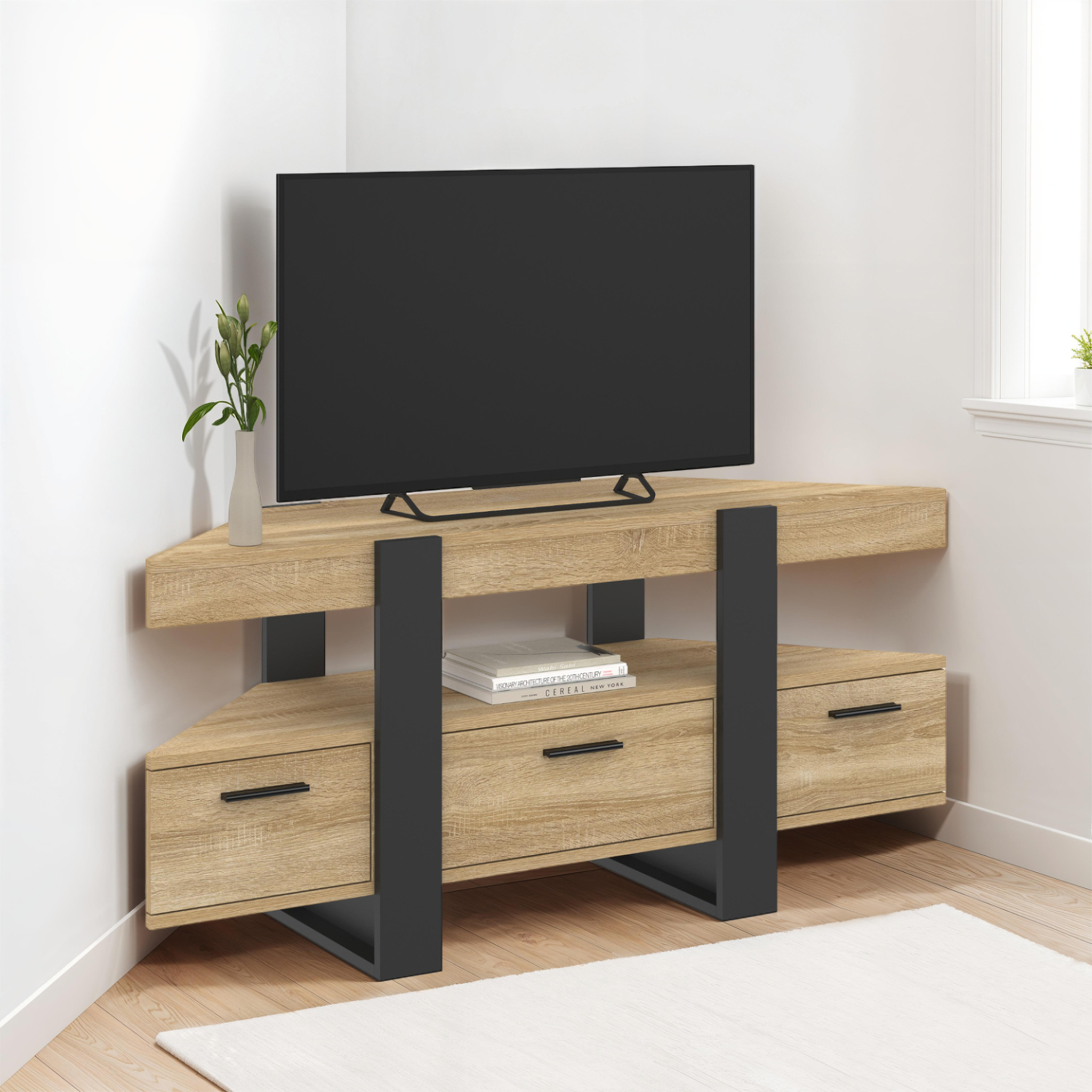 Voir la diapositive 2 : ID MARKET Meuble tv 110 cm d'angle phoenix avec tiroir bois et noir