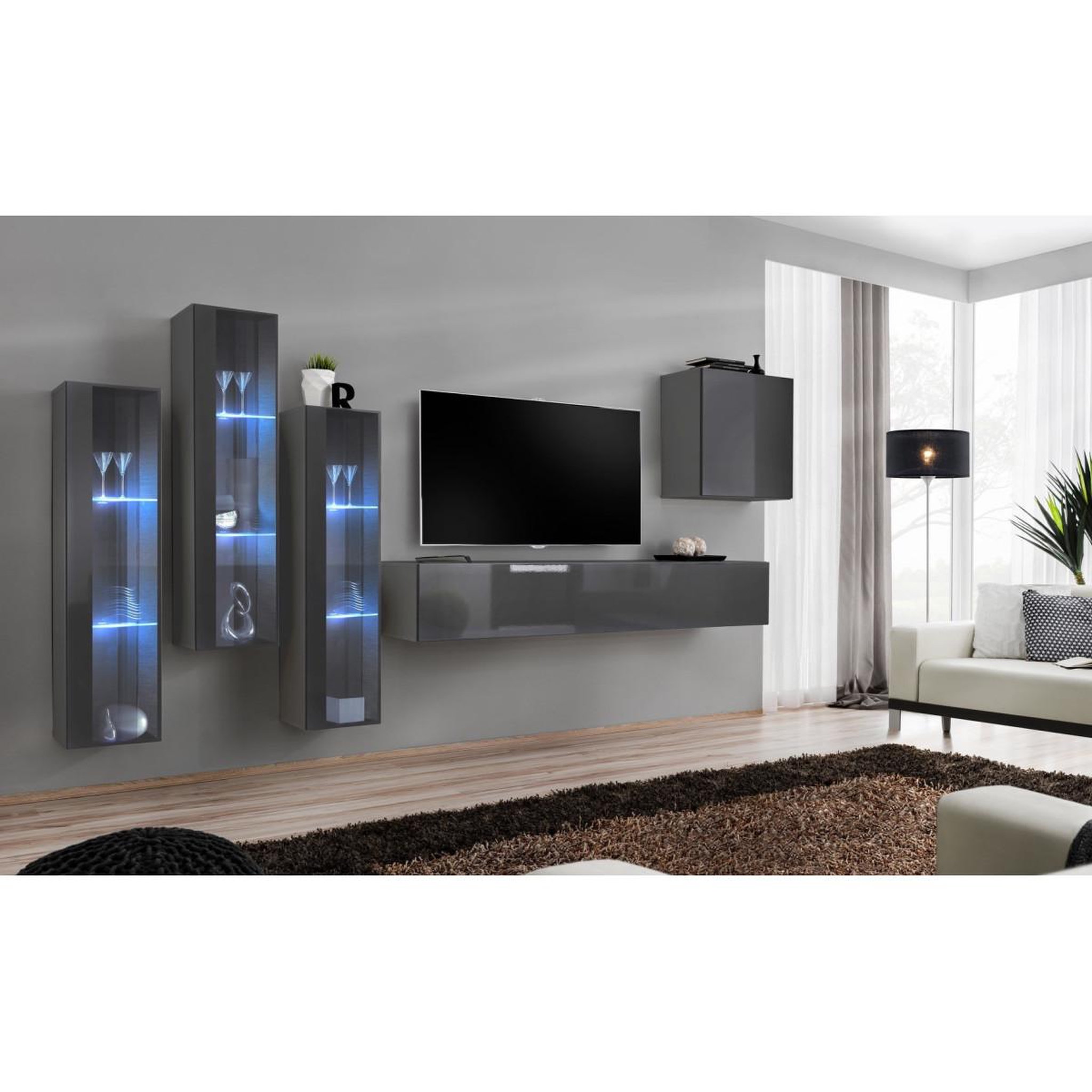 Voir la diapositive 2 : Paris Prix Meuble tv mural design  switch xiii  330cm gris