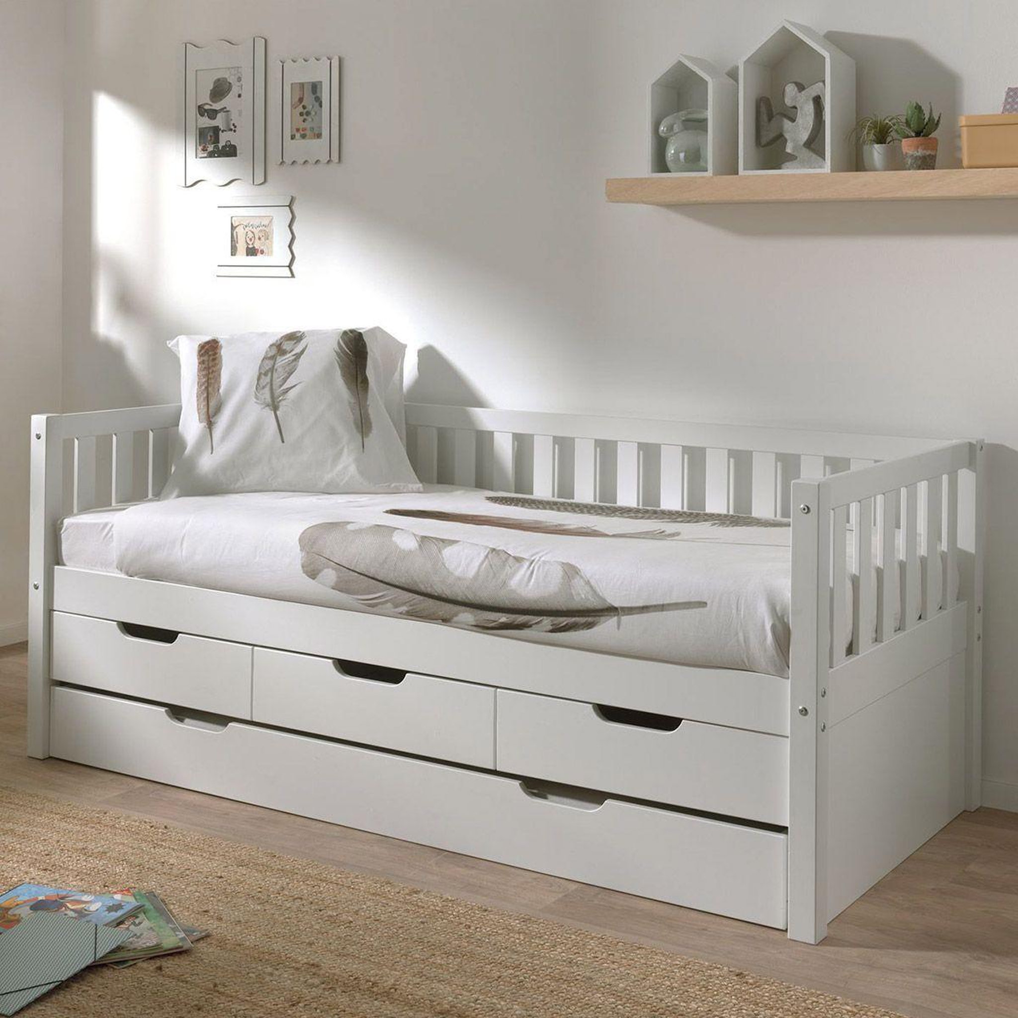 Paris Prix Pack - lit capitaine enfant & tiroir de lit  fritz  90x200cm blanc