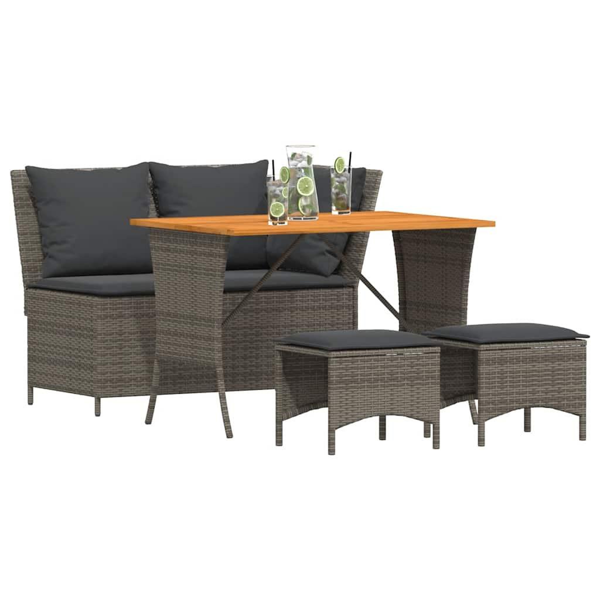 Voir la diapositive 2 : VIDAXL Ensemble a manger jardin 4pcs et coussins Gris Resine tressee
