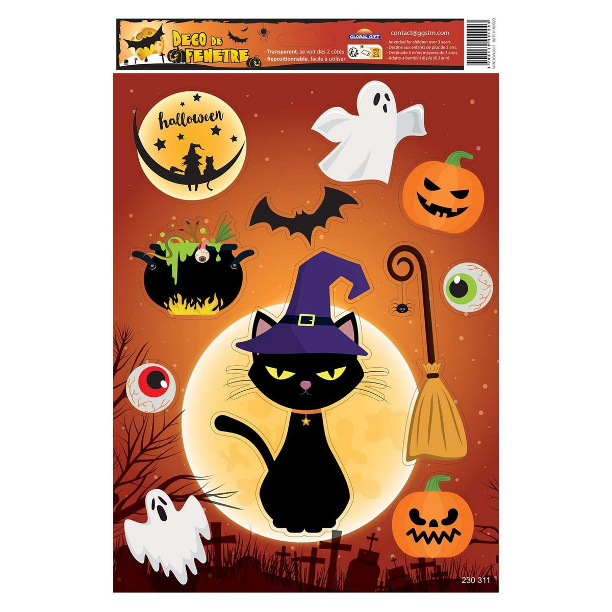 GLOBAL GIFT Décoration de fenêtre électrostatique Halloween