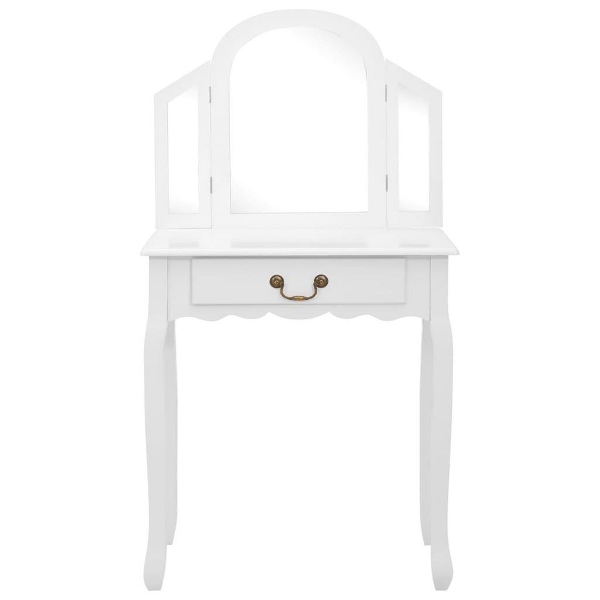 VIDAXL Coiffeuse et tabouret Blanc 65x36x128 cm Bois de paulownia MDF