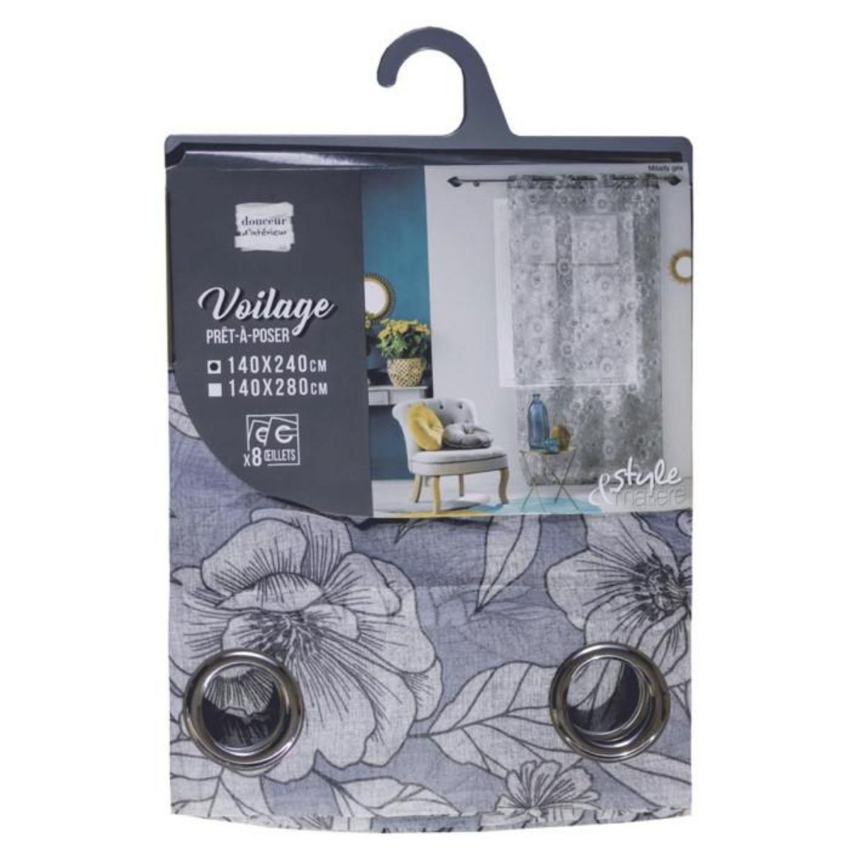 Paris Prix Rideau Voilage à Œillets  Milady  140x240cm Gris