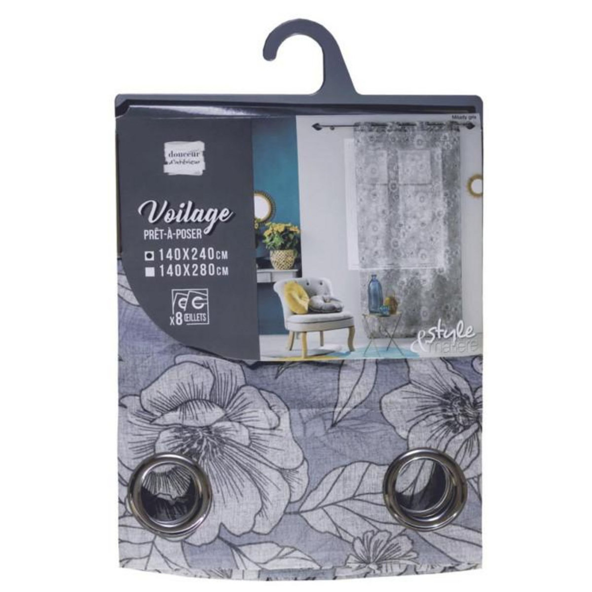 Paris Prix Rideau Voilage à Œillets  Milady  140x240cm Gris