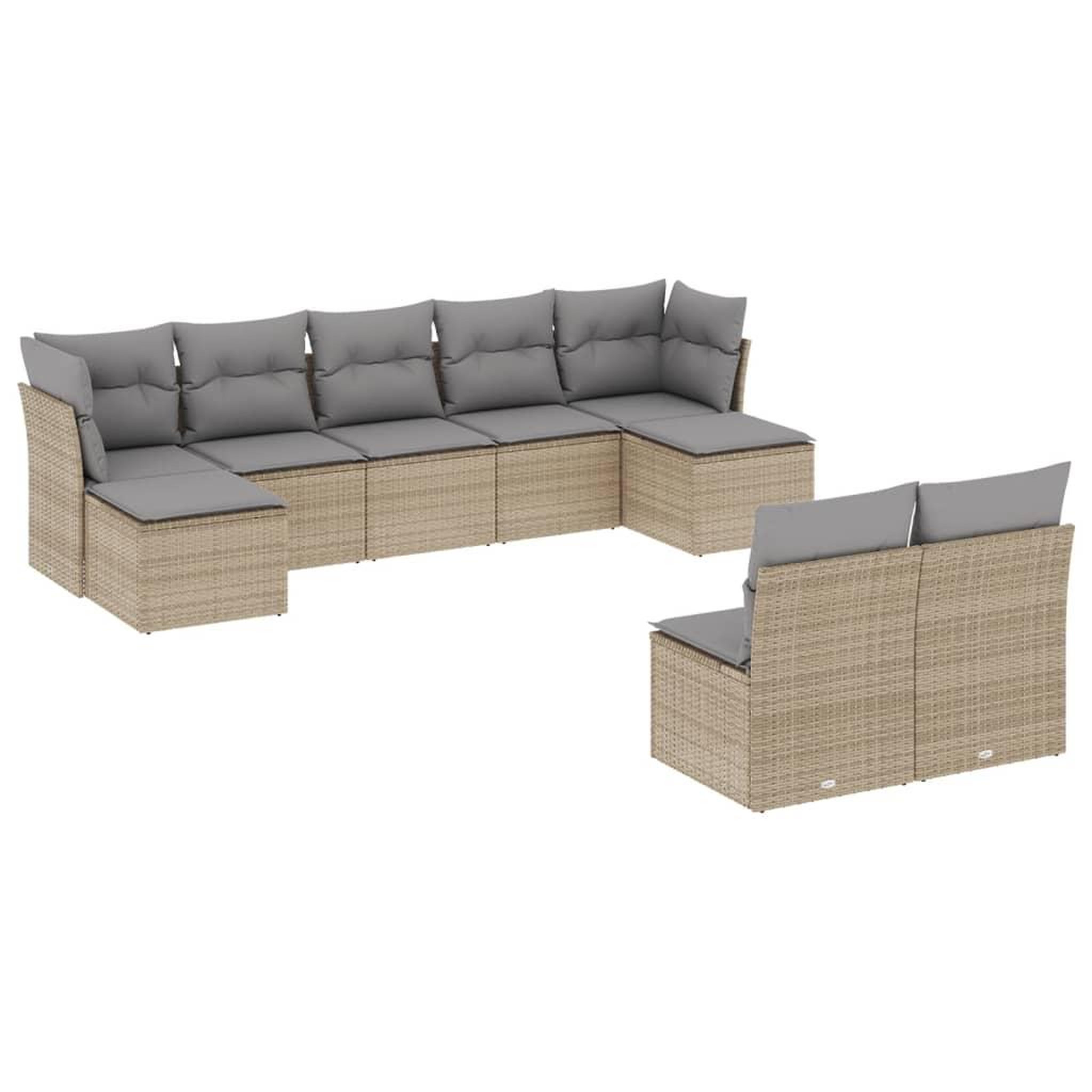 Voir la diapositive 2 : VIDAXL Salon de jardin avec coussins 9 pcs beige resine tressee