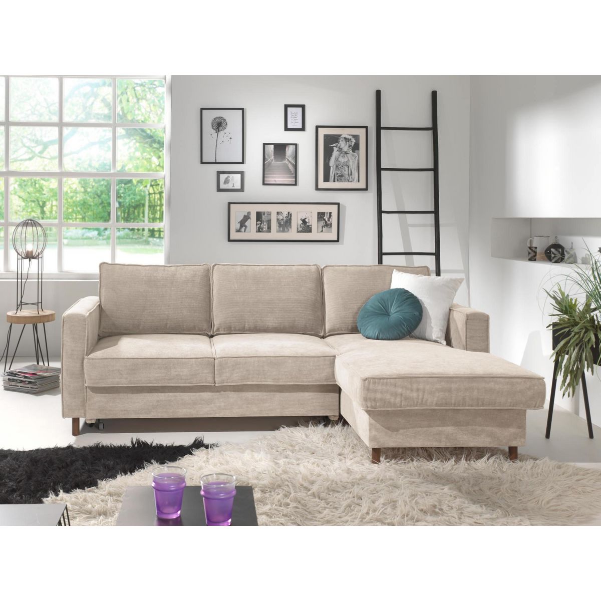 LISA DESIGN Jake - canapé d'angle droit - convertible avec coffre - 4 places - en velours côtelé