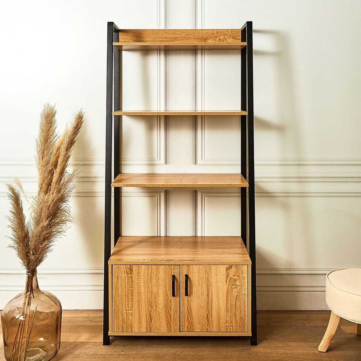 The Home Deco Factory Bibliothèque en bois et métal - Marron et noir