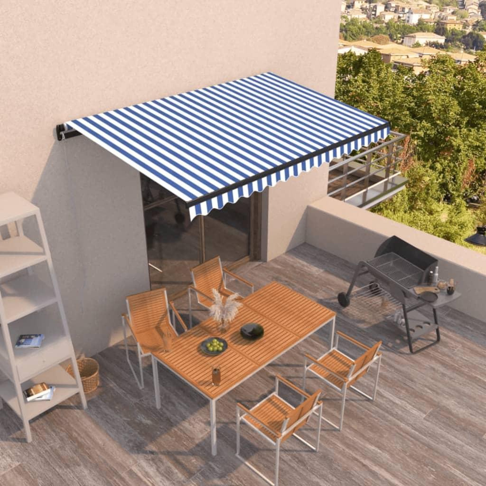 VIDAXL Auvent manuel retractable 450x350 cm Bleu et blanc