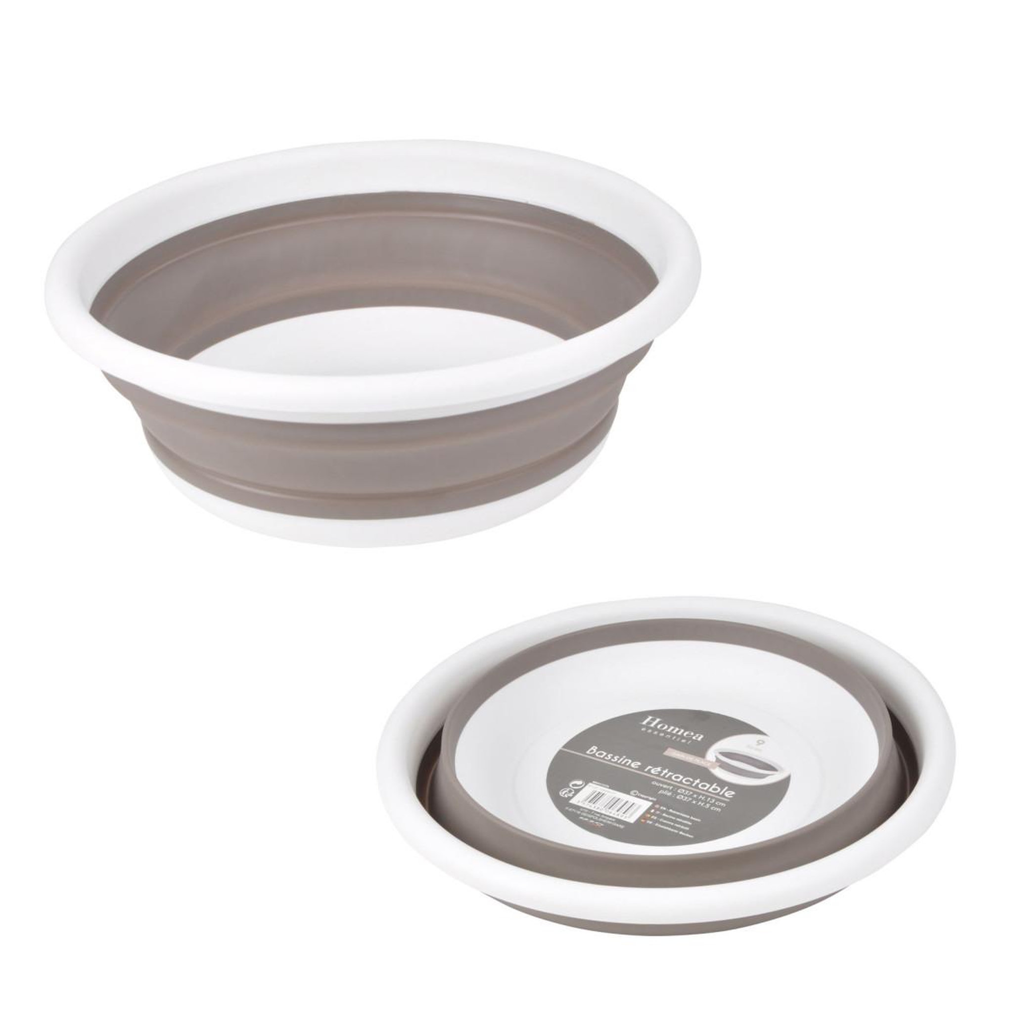 HOMEA Bassine en silicone  rétractable  9l blanc & taupe