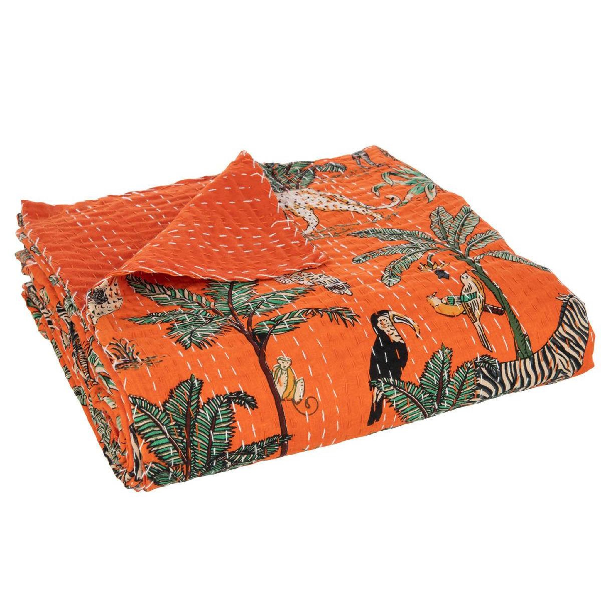 Voir la diapositive 2 : J-LINE Plaid en coton imprimé  exotique  220x270cm orange