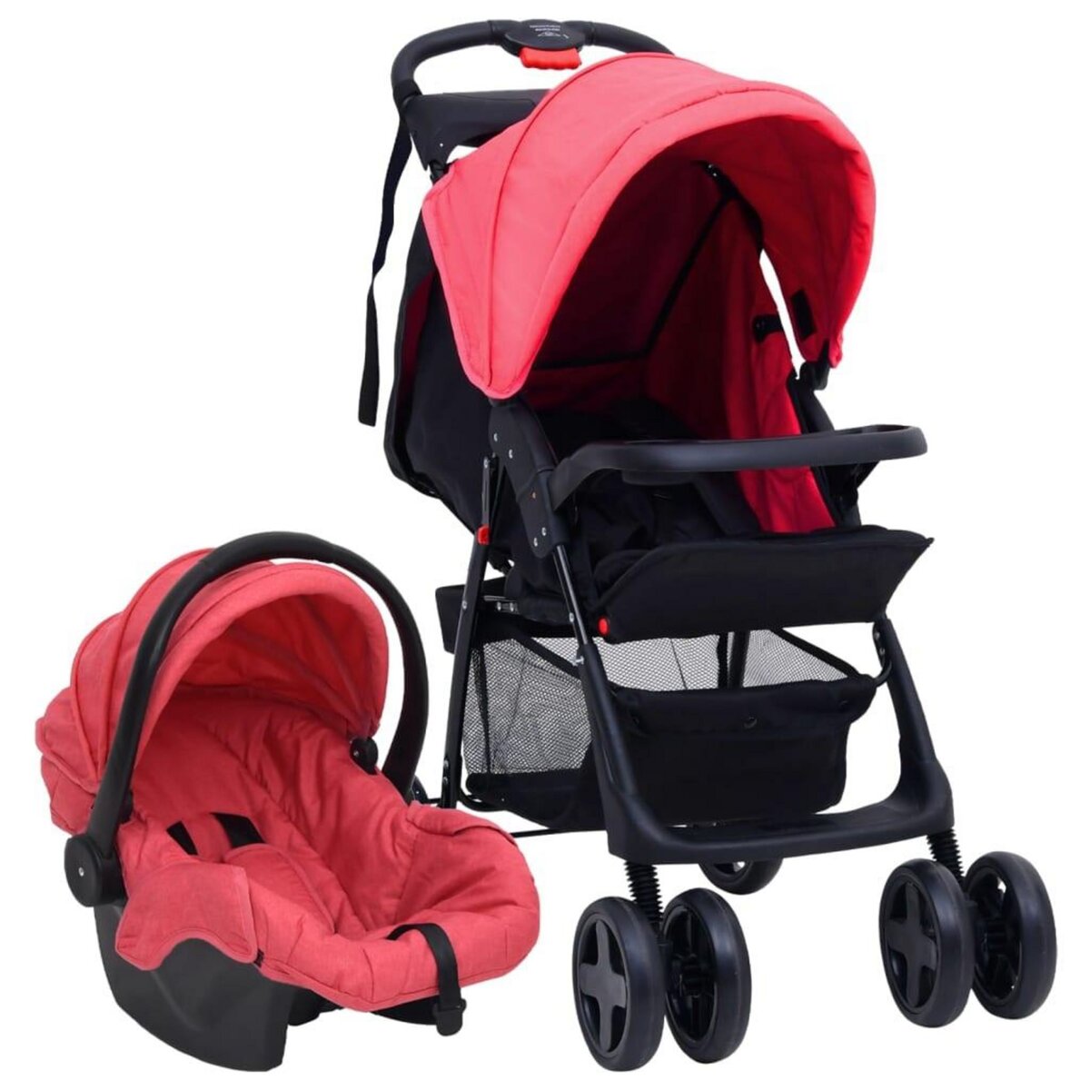 vidaXL Poussette pour bébé 3-en-1 Rouge et noir Acier