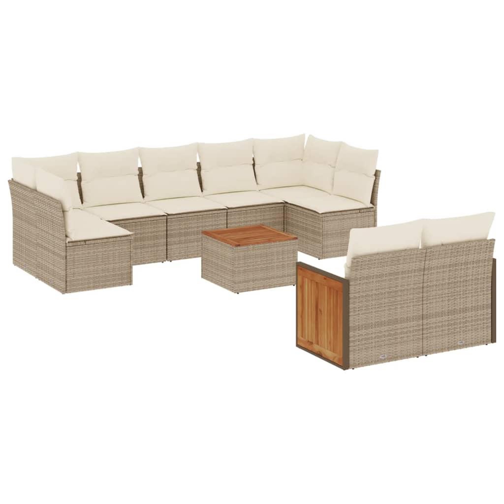 Voir la diapositive 2 : VIDAXL Salon de jardin avec coussins 10 pcs beige resine tressee