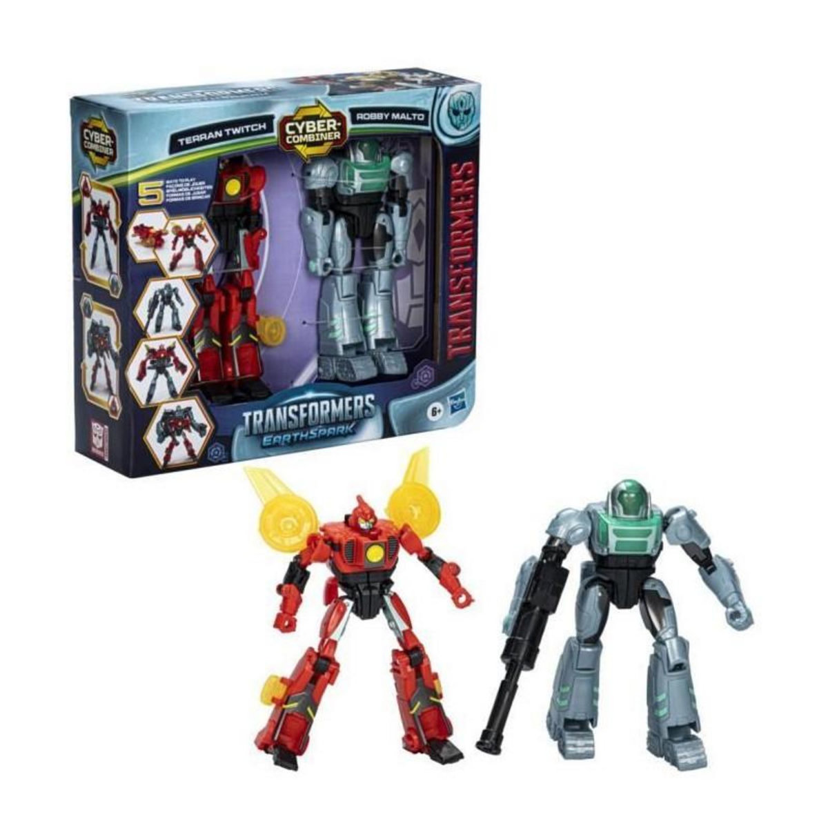 TRANSFORMERS Figurines Transformers Earthspark Cyber-Combiner Terran Twitch et Robby Malto