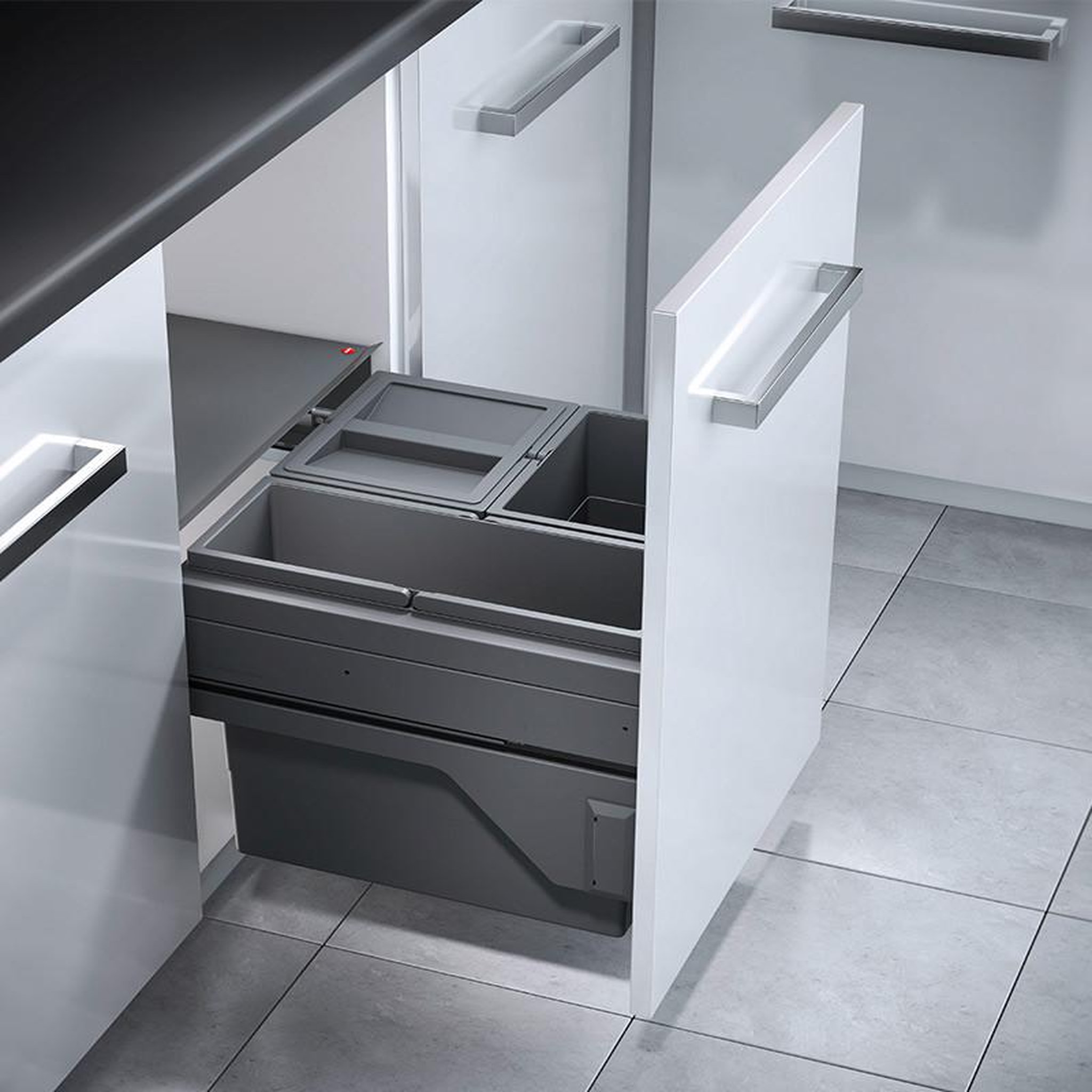 Voir la diapositive 2 : HAILO Poubelle de cuisine tri sélectif 3 bacs encastrable 43l (17+13+13) hailo cargo