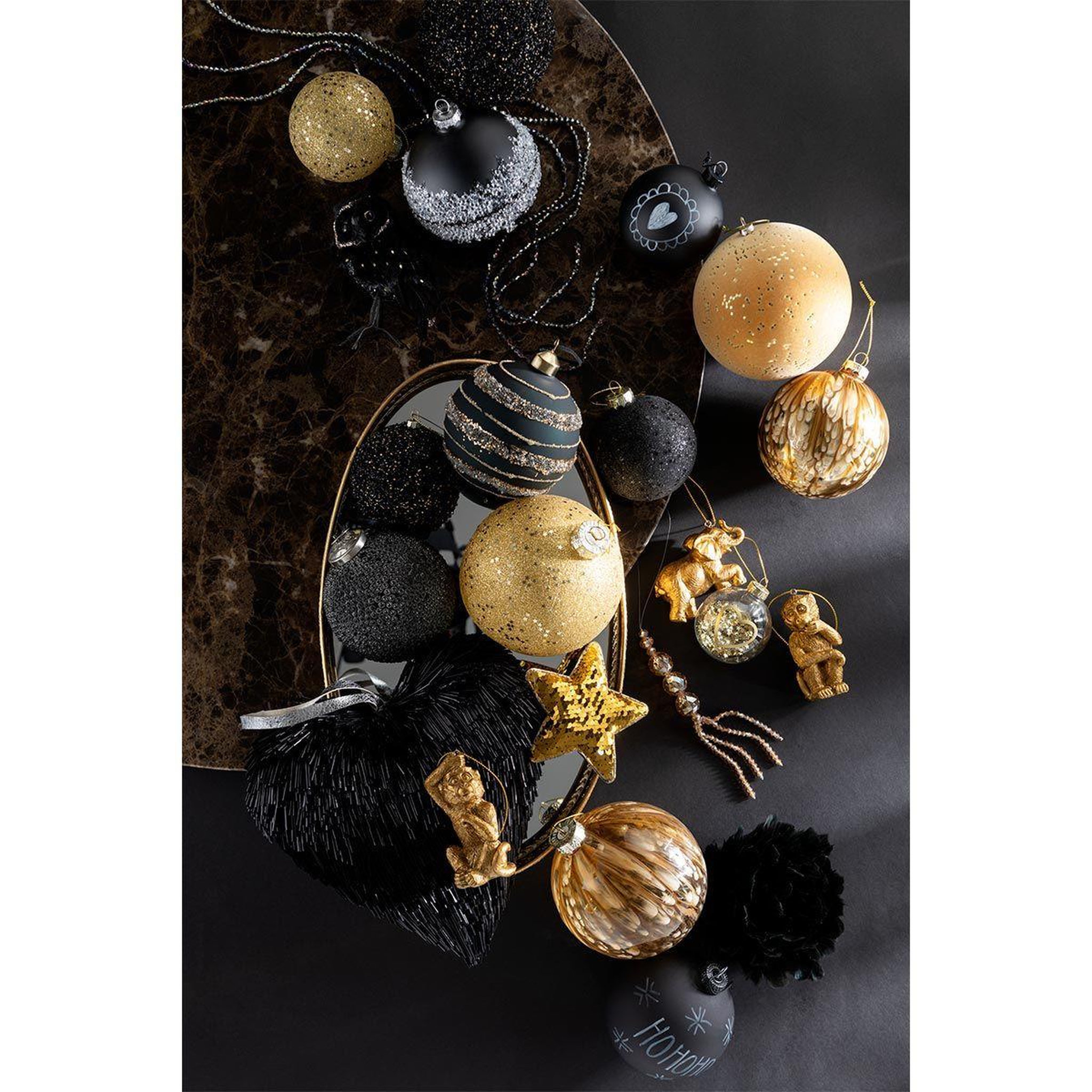 Voir la diapositive 3 : J-LINE Lot de 6 boules de noël  tableau  8cm noir