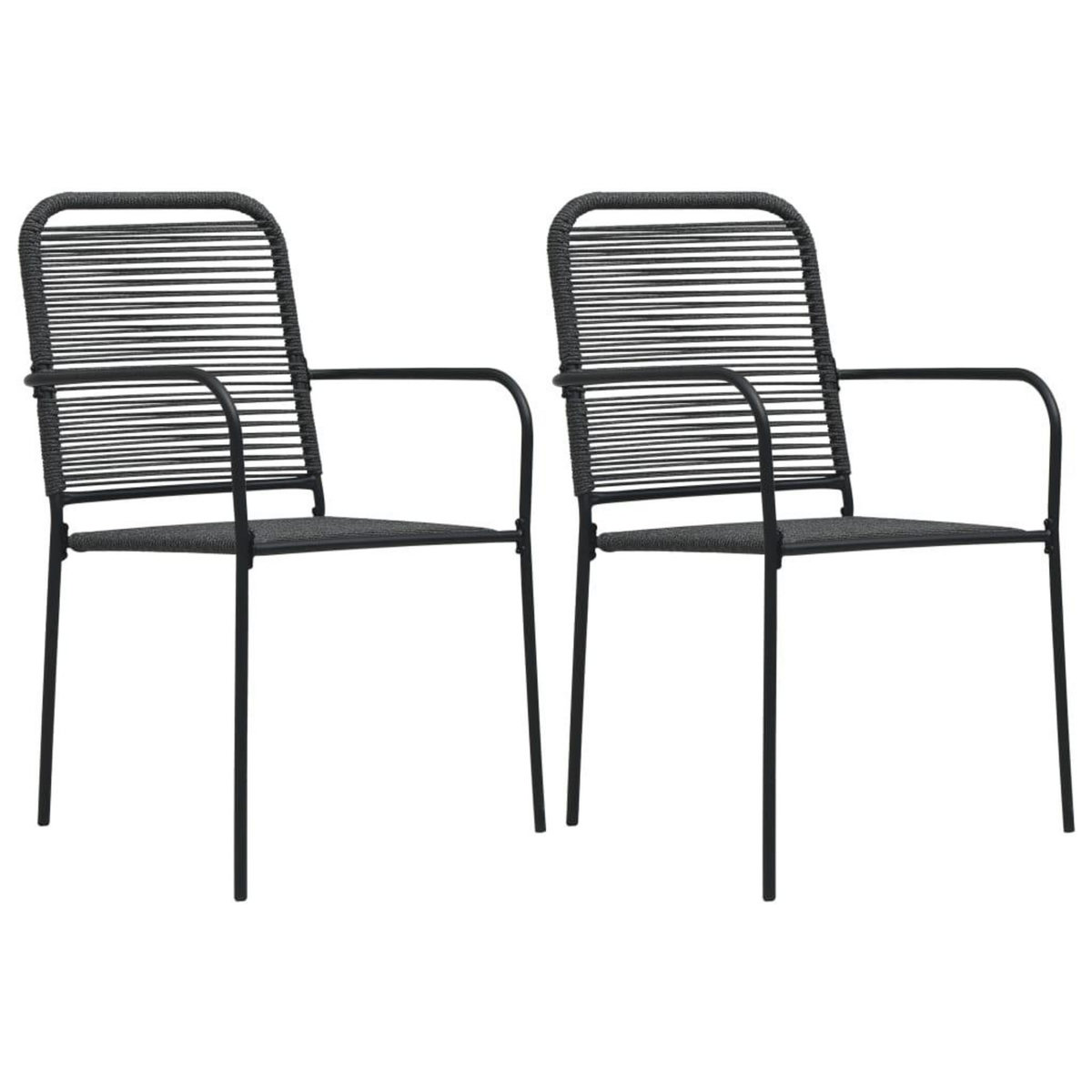 VIDAXL Chaises de jardin lot de 2 Corde en coton et acier Noir