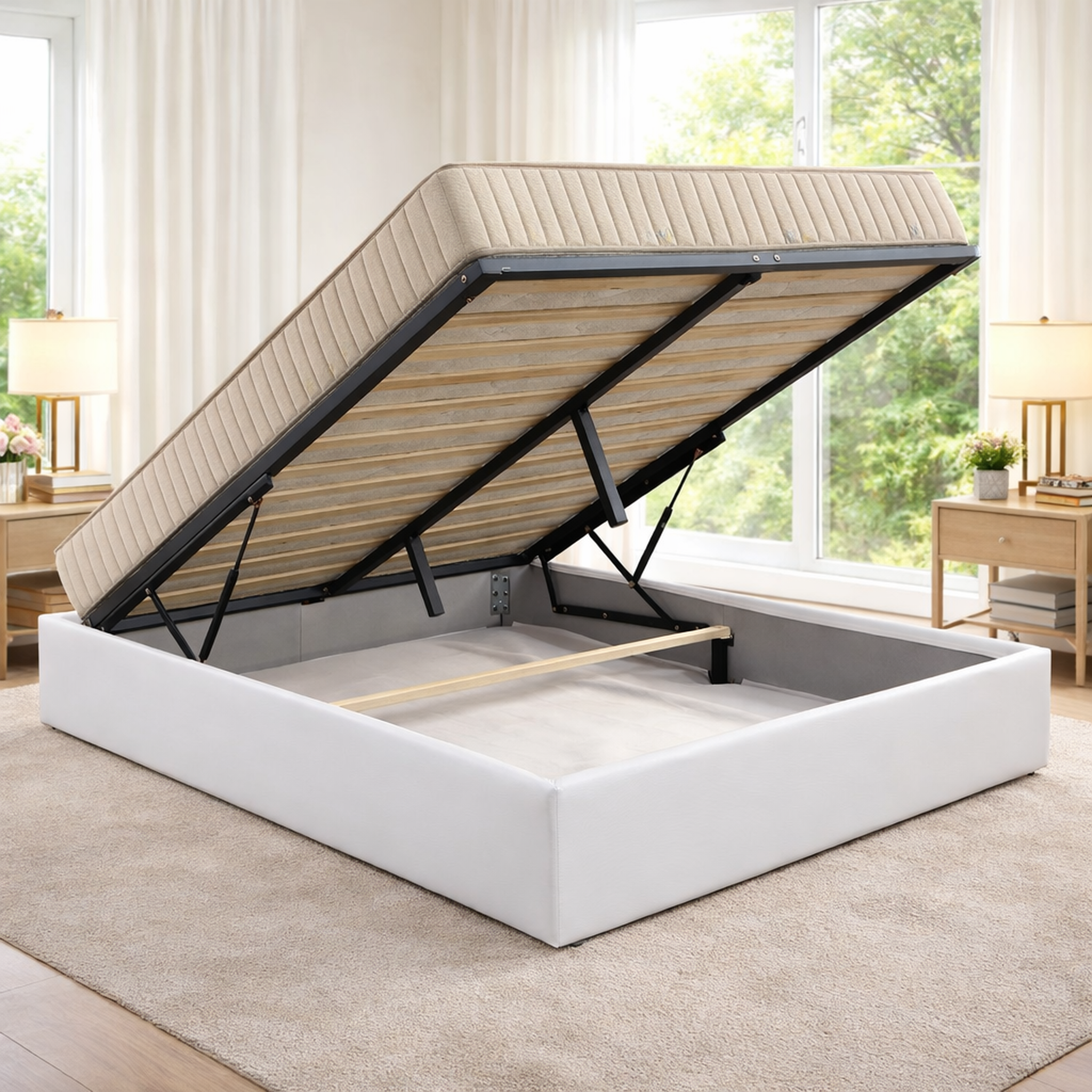 Voir la diapositive 1 : PROVENCE LITERIE Ensemble Lit Coffre et Matelas  Mousse Soutien Ferme Face
