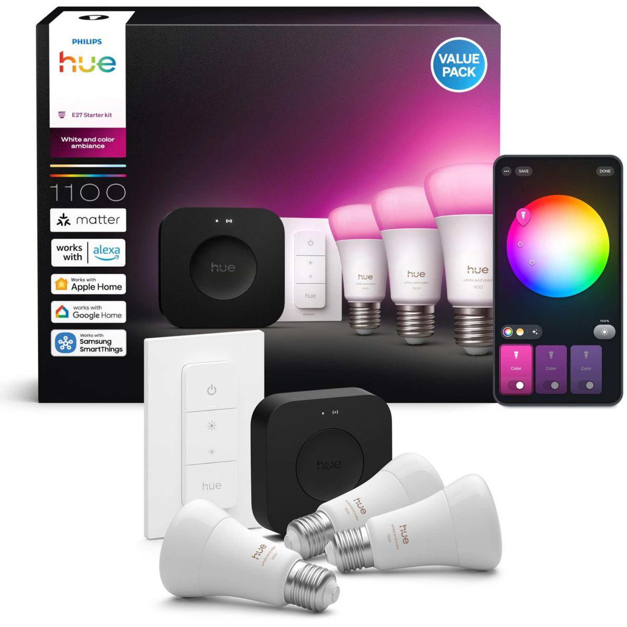 PHILIPS HUE Pack 3/e27 white&color ambiance+pont+tlc