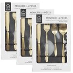 TOILINUX Lot de 3 Ménagères en Acier Inoxydable design Gold - 48 Couverts - Doré