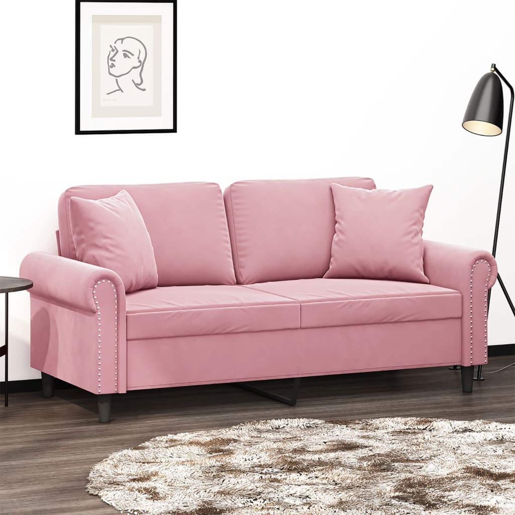 VIDAXL Canape 2 places avec oreillers decoratifs rose 140 cm velours