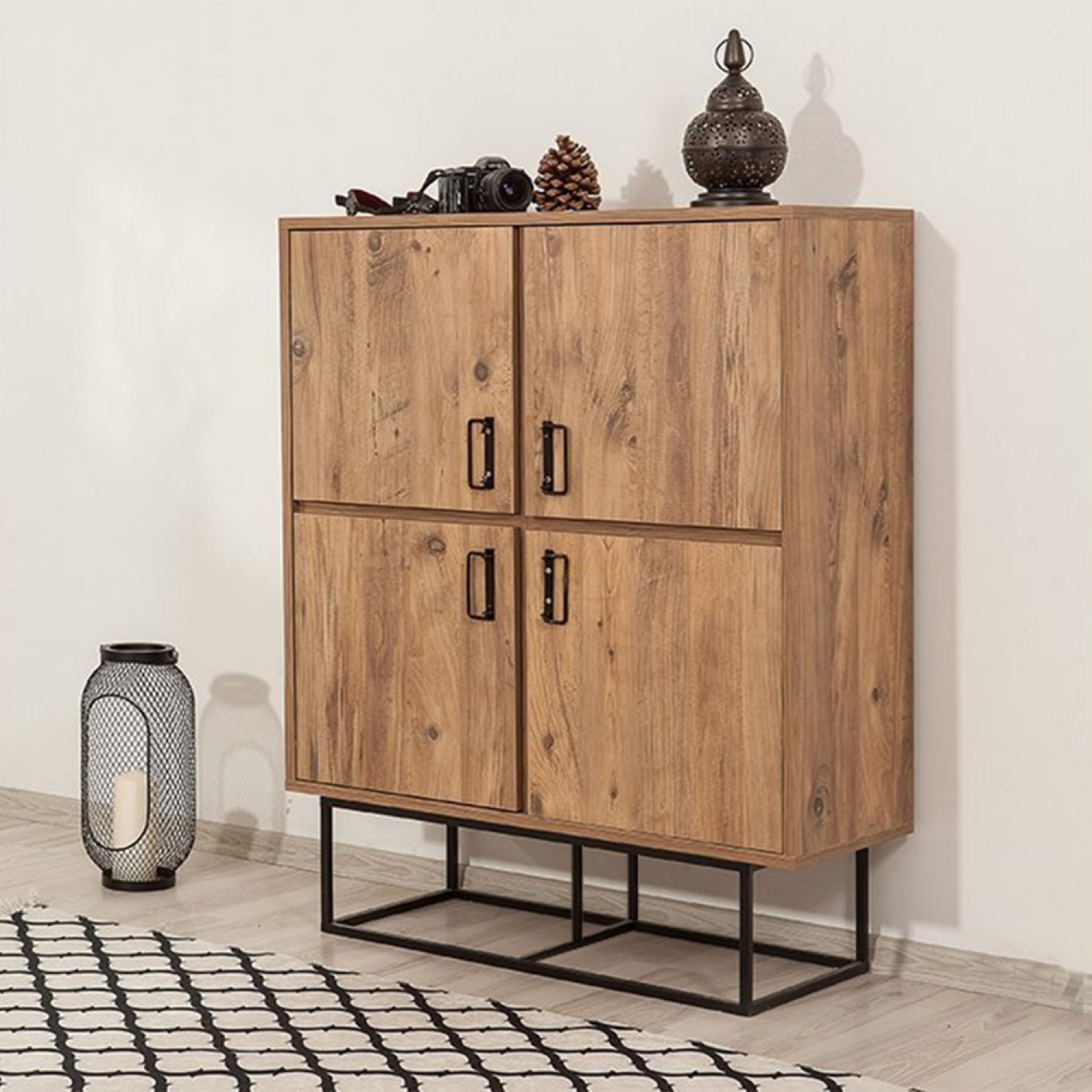 Voir la diapositive 6 : CONCEPT USINE Buffet industriel en bois et métal - 4 portes - 8 rangements BRESOV