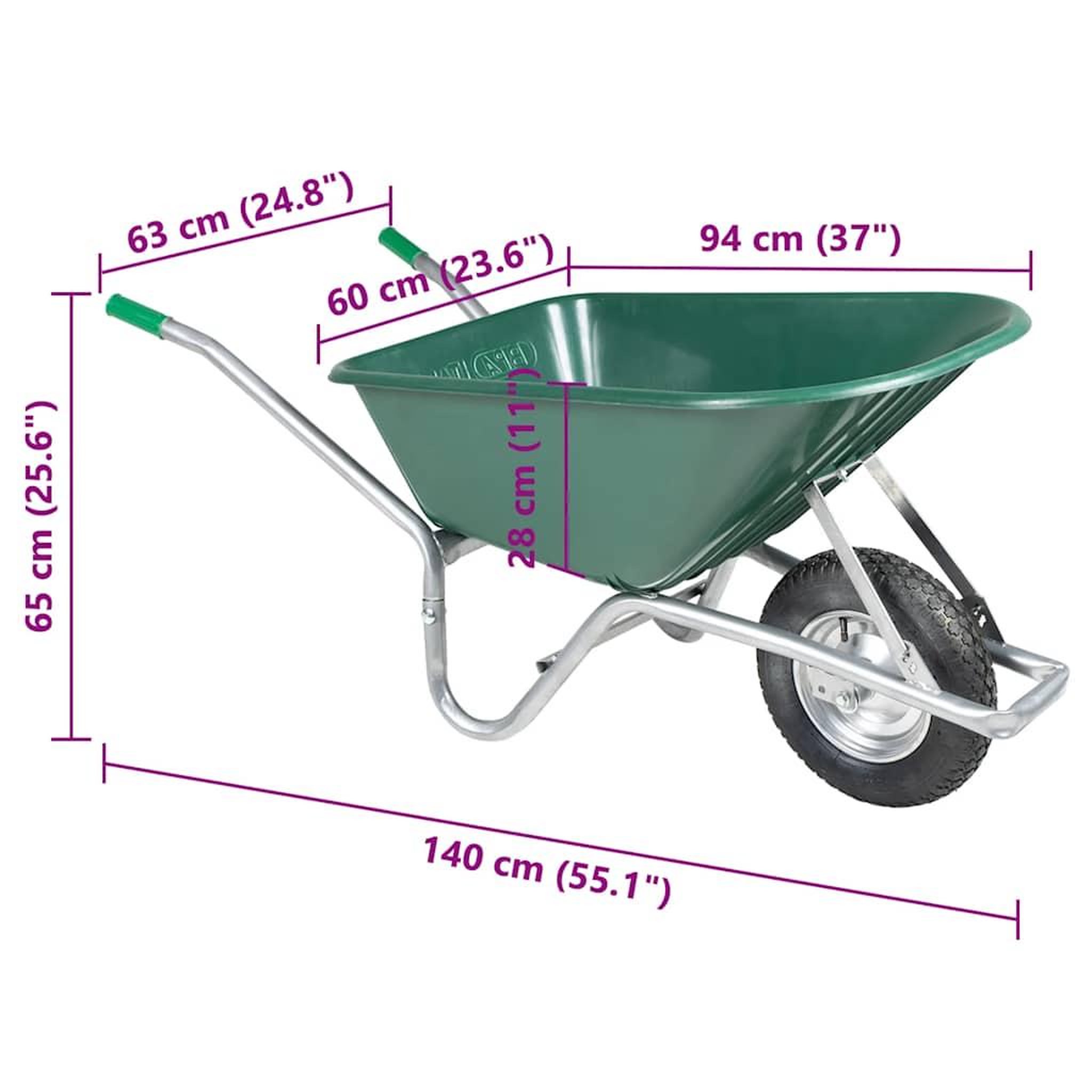 Voir la diapositive 6 : VIDAXL Brouette vert 90 L 150 kg acier galvanise et plastique