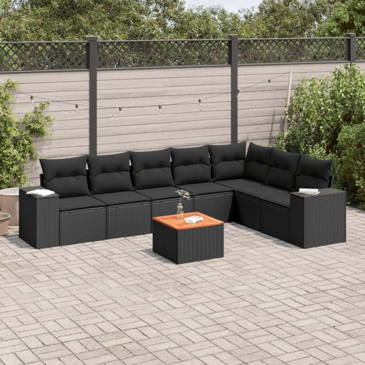 VIDAXL Salon de jardin 8 pcs avec coussins noir resine tressee