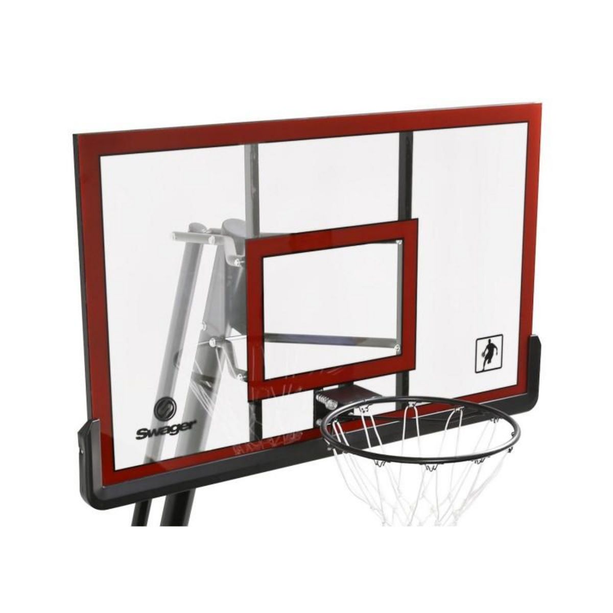 SWAGER Panier de Basketball Pro Deluxe Platinium sur Pied et Mobile, Hauteur Réglable de 2,30m à 3,05m