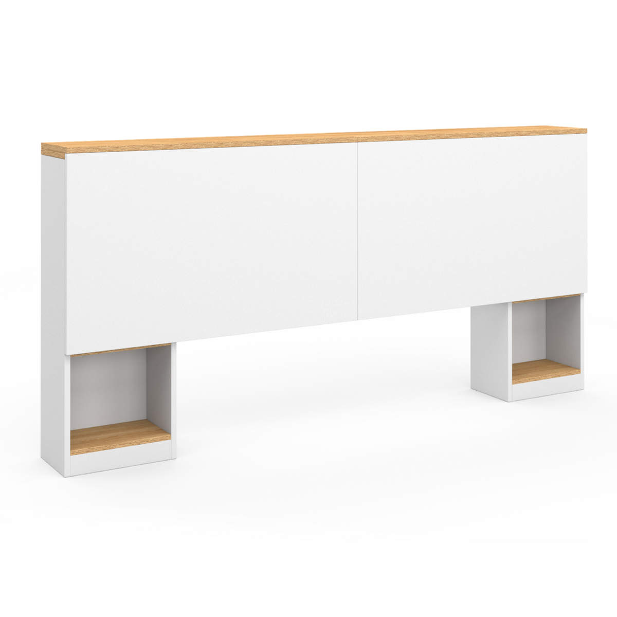ID MARKET Tête de lit sur pied extensible avec chevets coulissants CATBA pour lit 140 et 160 cm blanc et façon bois