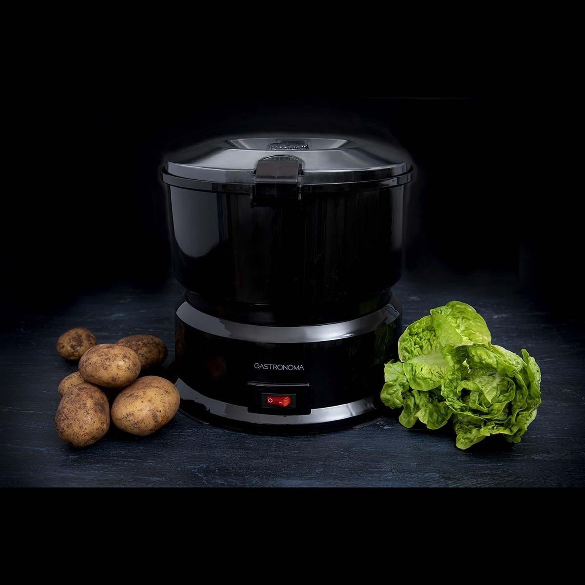 Voir la diapositive 2 : GASTRONOMA Eplucheuse à pommes de terre électrique 85w avec essoreuse à salade - robot eplucheur automatique noir gastronoma