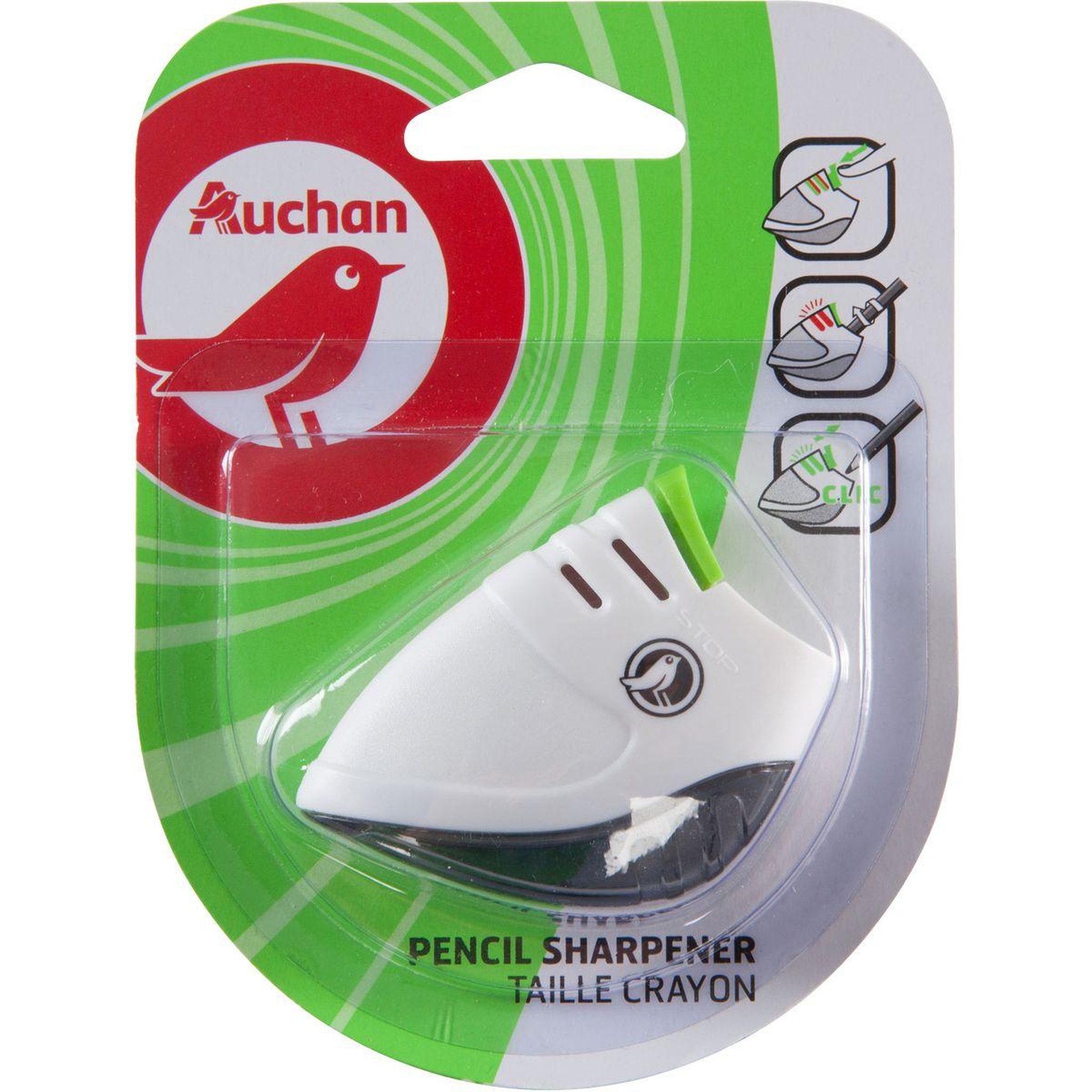 AUCHAN Taille-crayon 1 trou avec réservoir blanc
