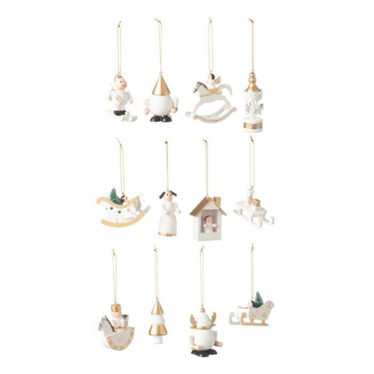 Paris Prix Lot de 12 Sujets de Noël  Donnie  30cm Blanc & Or