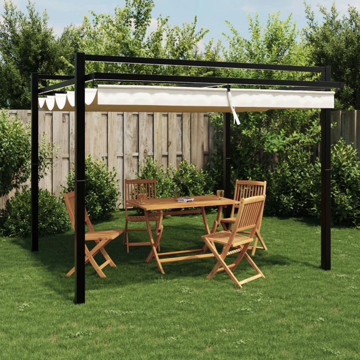 VIDAXL Tonnelle de jardin avec toit retractable creme 3x3 m aluminium