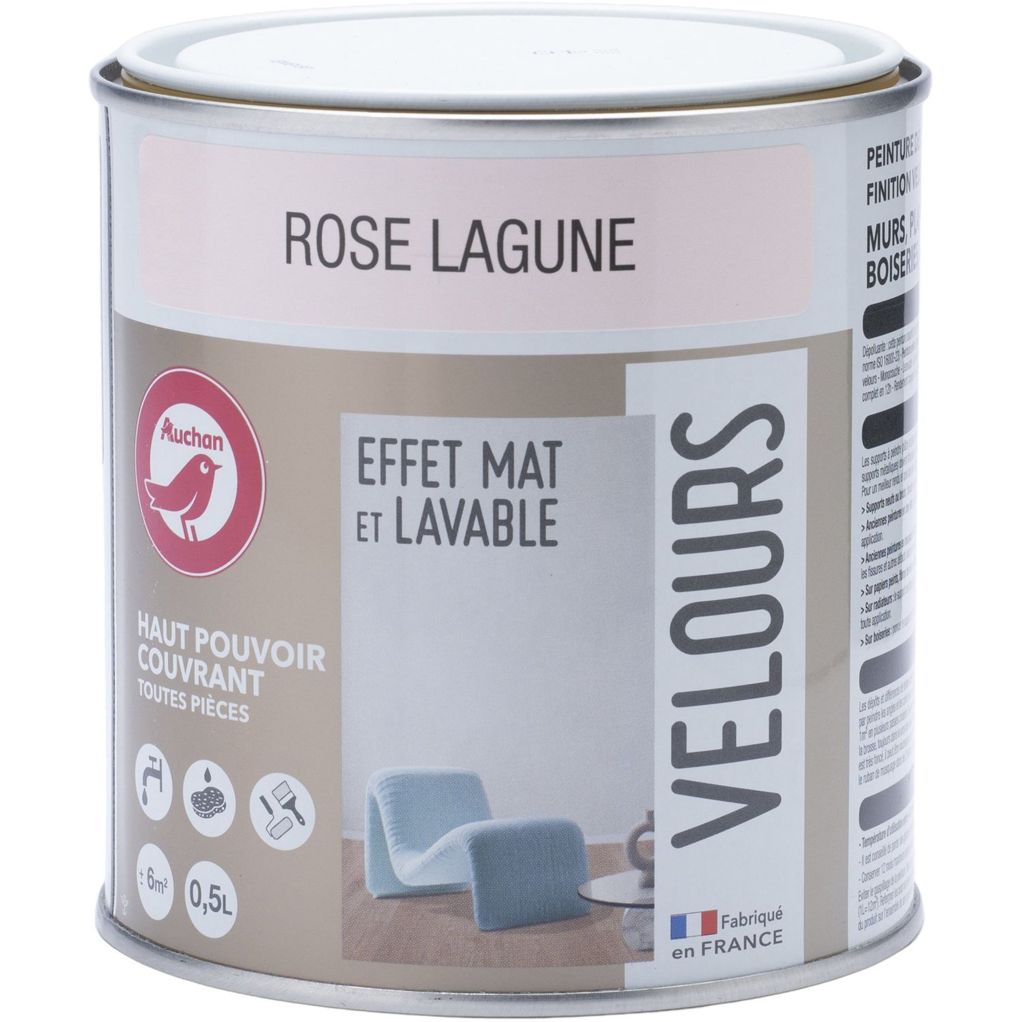AUCHAN Peinture velour dépolluante rose lagune 0,5L