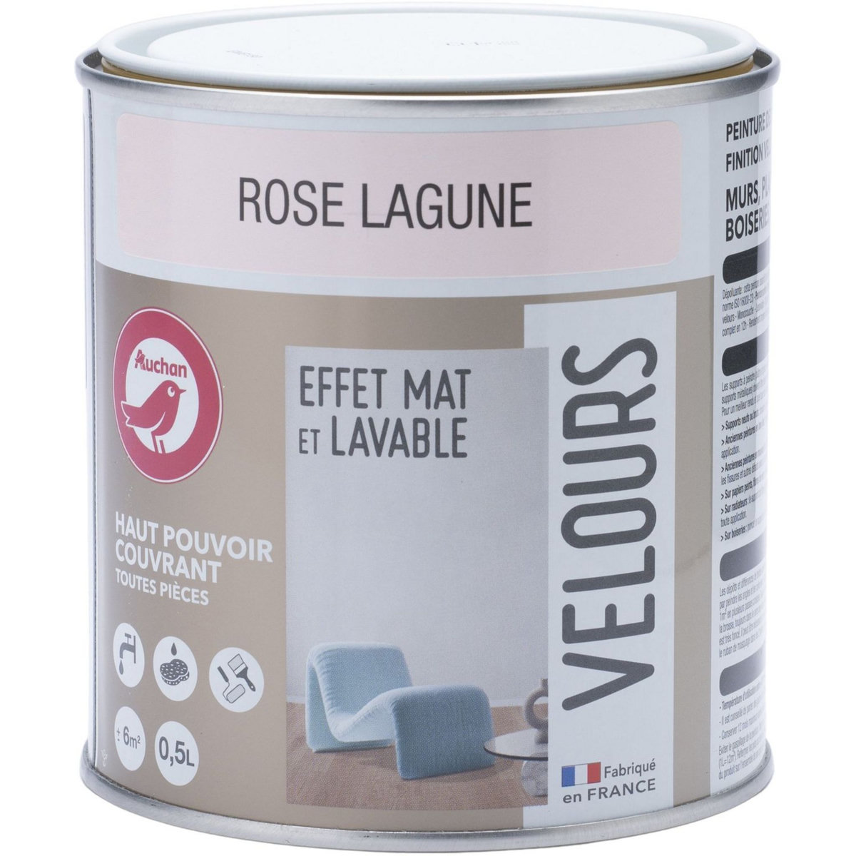 AUCHAN Peinture velour dépolluante rose lagune 0,5L