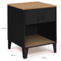 Voir la diapositive 5 : ID MARKET Lot de 2 tables de chevet ESTER 1 tiroir métal noir avec niche et plateau façon hêtre design industriel