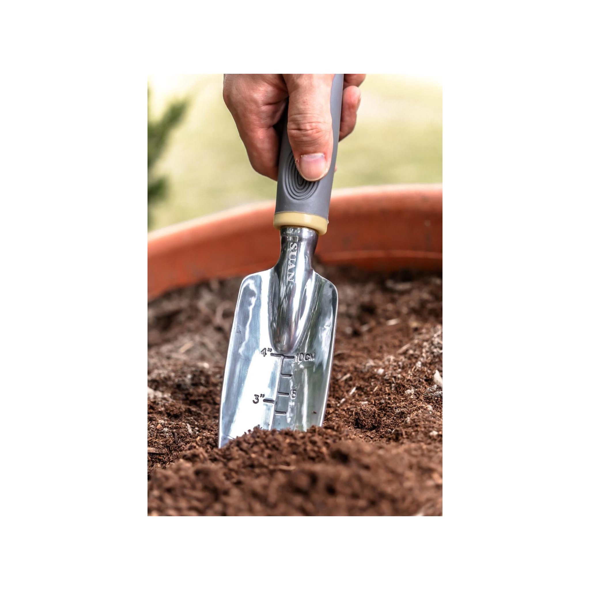 Voir la diapositive 2 : SUAN Lot de 3 outils de jardin - suan - fourche, râteau à fleurs et transplantoir - en aluminium